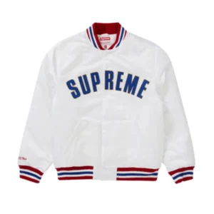 Supreme Mitchell & Ness Satin Varsity Jacket – White